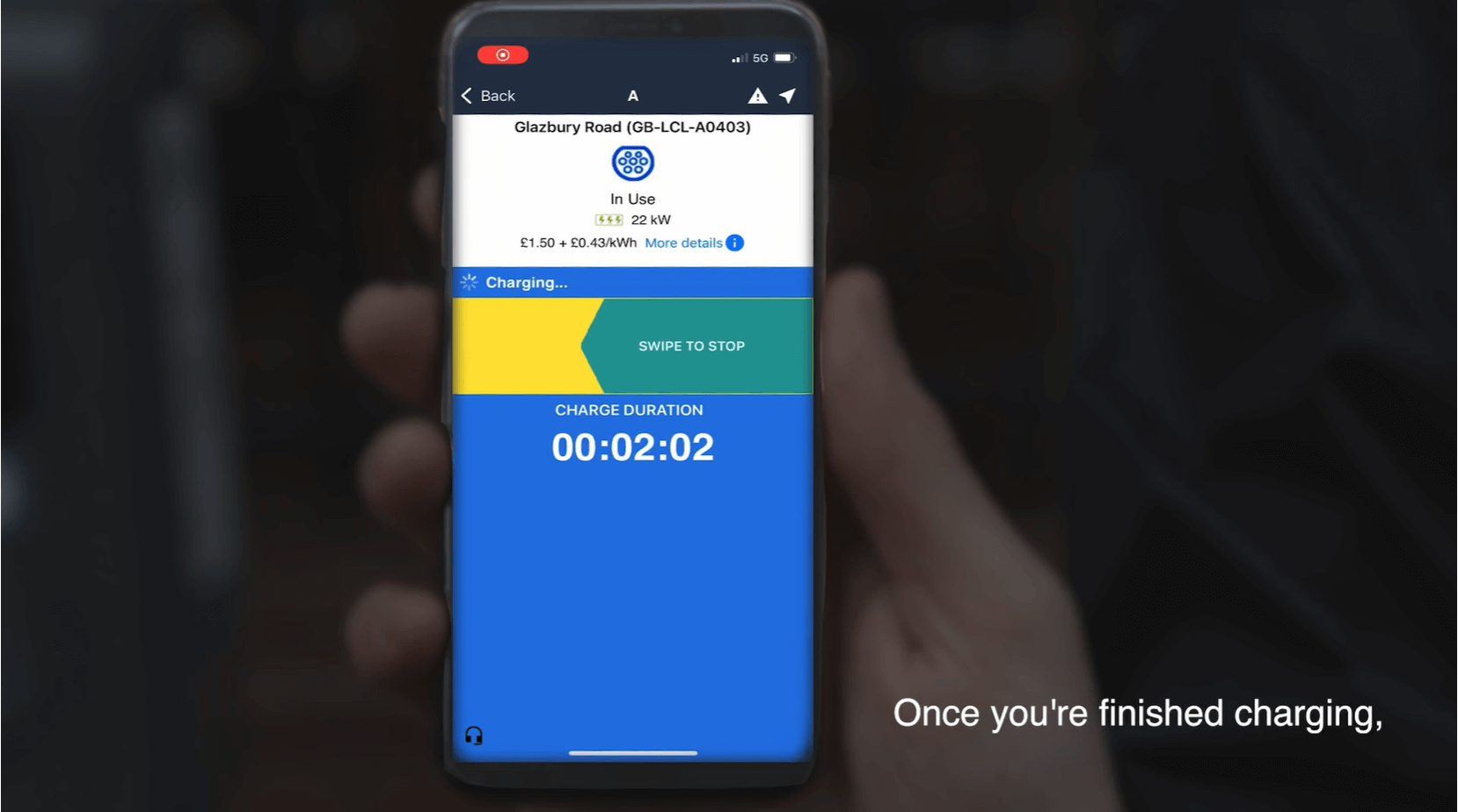 Phone showing car charging end