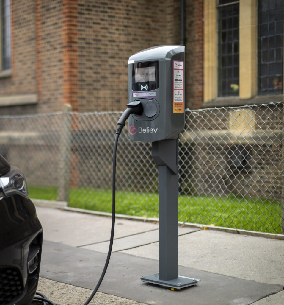 Believ electric vehicle charge point in Croydon by a Church of England church